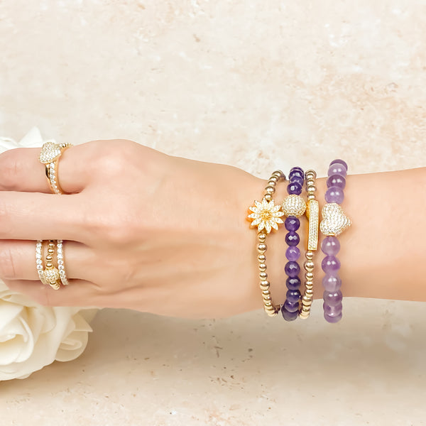BIG HEART ON AMETHYST ELASTIC BRACELET