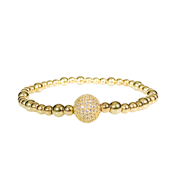 CRYSTALL BALL ON GOLD FILLED BEADS ELASTIC BRACELET