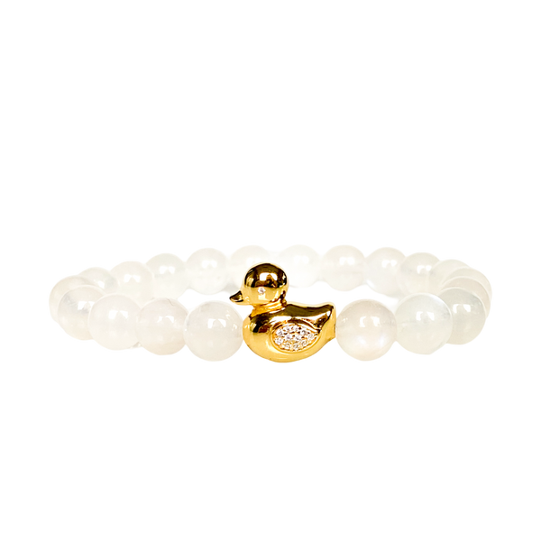 DUCK ON WHITE MOONSTONE ELASTIC BRACELET
