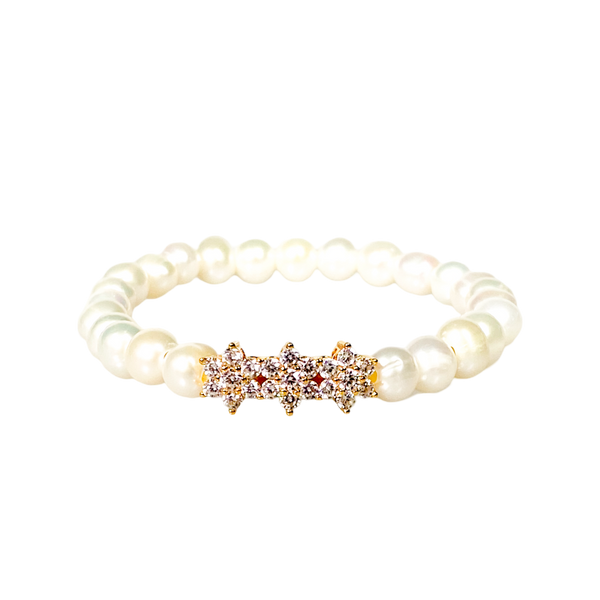 ROSITAS ON WHITE PEARL ELASTIC BRACELET