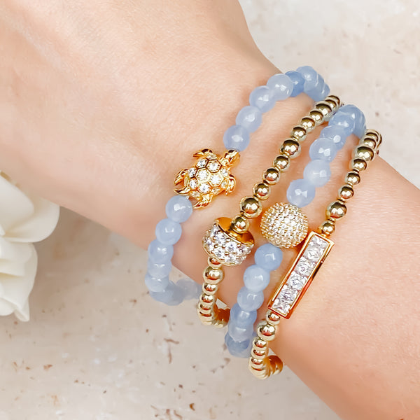 TURTLE ON COOL WATER JADE ELASTIC BRACELET