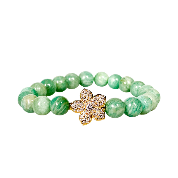 HIBISCUS ON AMAZONITE ELASTIC BRACELET