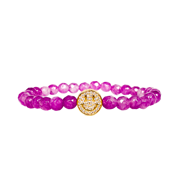 SMILEY FACE ON ROSE VIOLET JADE ELASTIC BRACELET