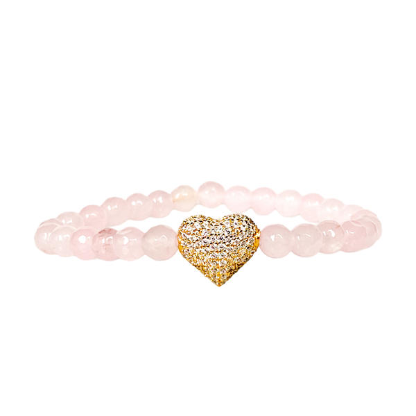BIG HEART ON ROSE JADE ELASTIC BRACELET