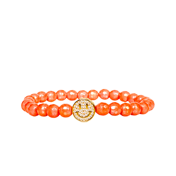 SMILEY FACE ON ORANGE SODA JADE ELASTIC BRACELET