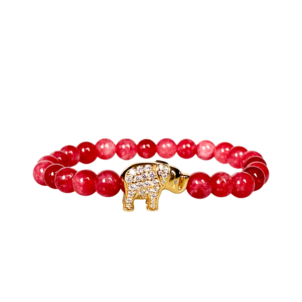 ELEPHANT ON PERSIAN PINK JADE ELASTIC BRACELET