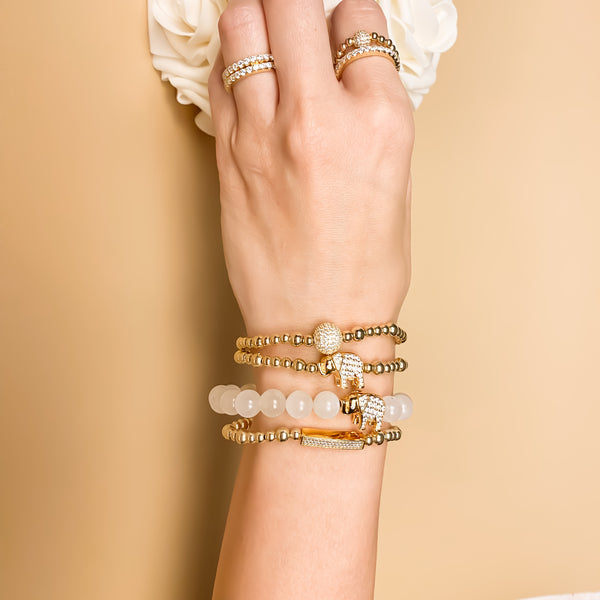 ELEPHANT ON WHITE MOONSTONE ELASTIC BRACELET