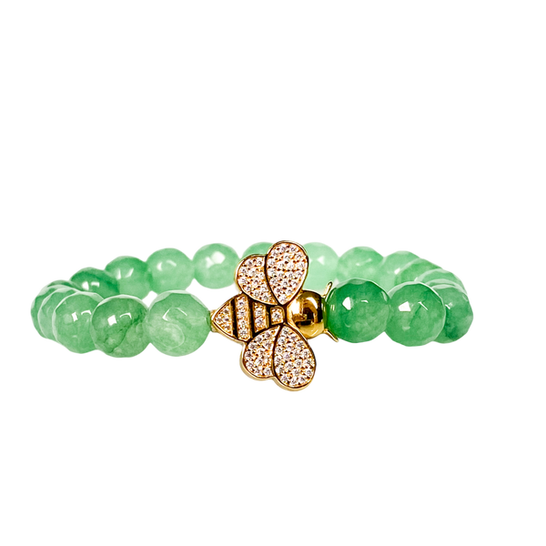 BEE ON GREEN AVENTURINE ELASTIC BRACELET