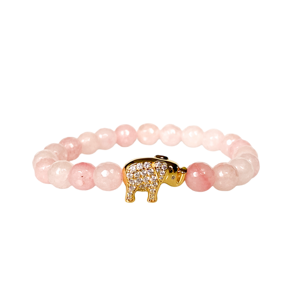 ELEPHANT ON ROSE JADE ELASTIC BRACELET
