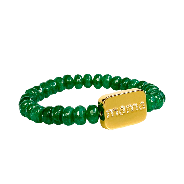 MAMA ON EMERALD GREEN JADE ELASTIC BRACELET