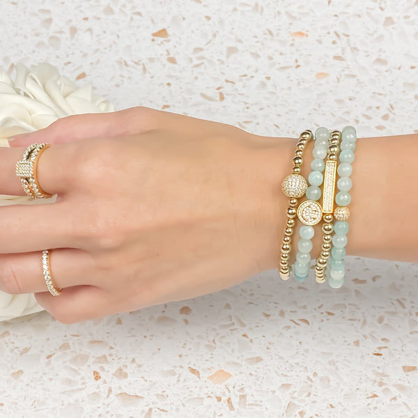 MINI CRYSTAL BALL ON BEACH GLASS JADE ELASTIC BRACELET