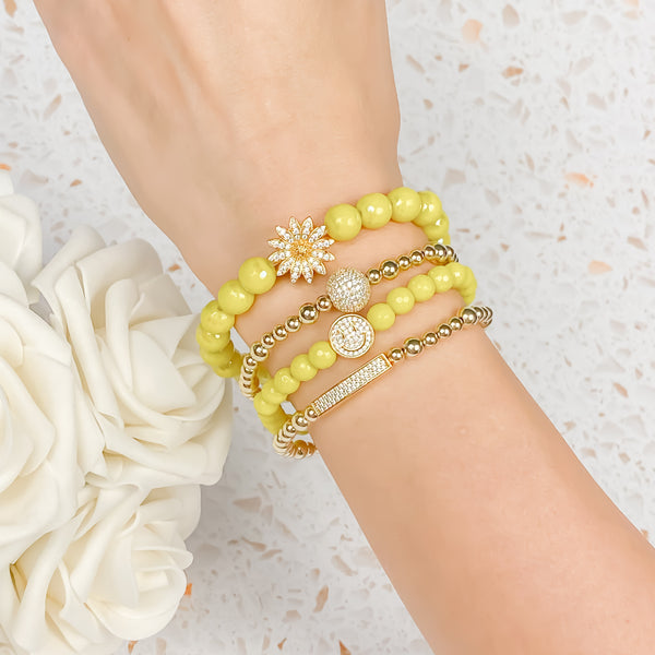 SMILEY FACE ON LEMON MARGARITA JADE ELASTIC BRACELET