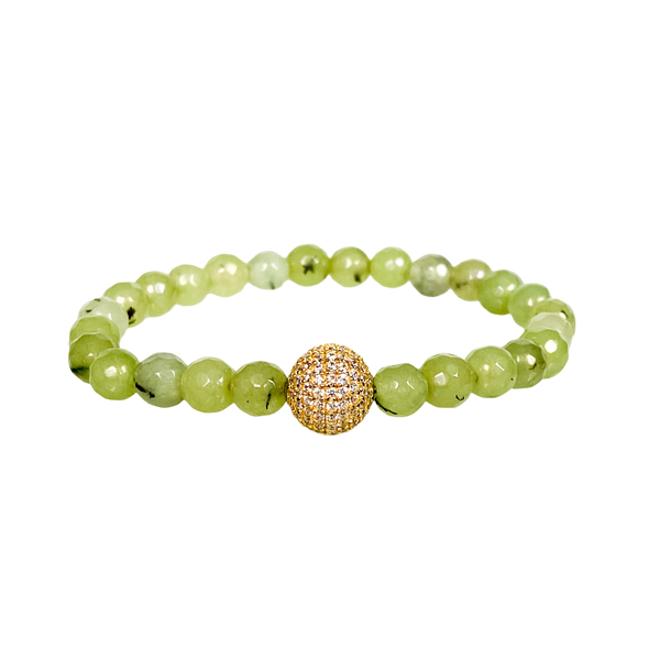 CRYSTAL BALL ON PREHNITE  ELASTIC BRACELET
