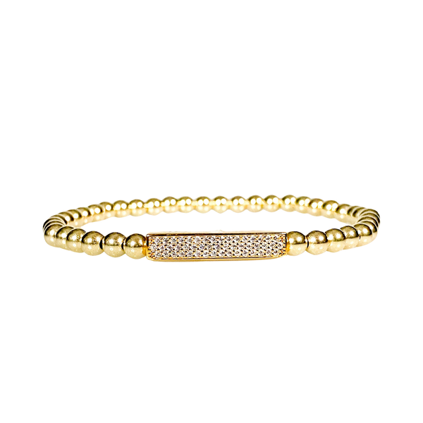MINI CRYSTAL BAR ON GOLD FILLED BEADS ELASTIC BRACELET