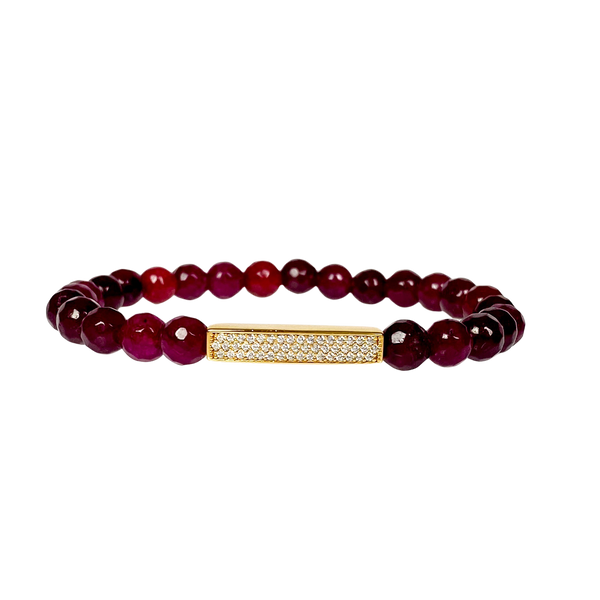 MINI CRYSTAL BAR ON POMEGRANATE JADE ELASTIC BRACELET