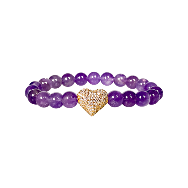 BIG HEART ON AMETHYST ELASTIC BRACELET