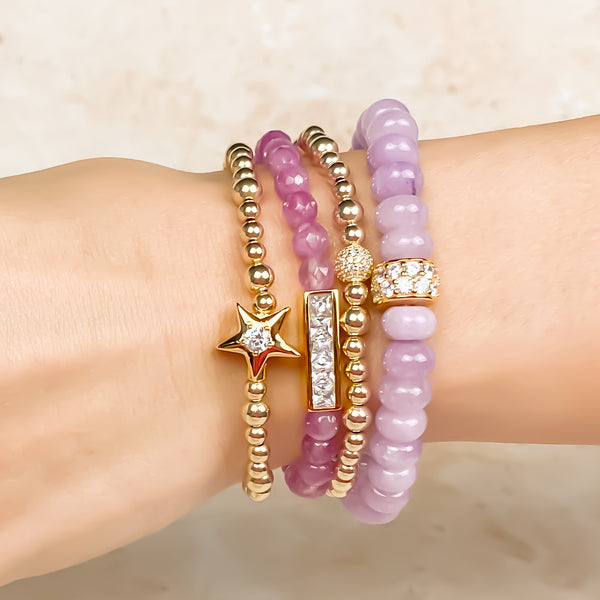 MINI PRINCESS BAR ON ROSE VIOLET JADE ELASTIC BRACELET