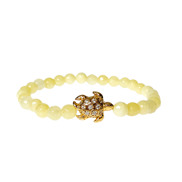 TURTLE ON YELLOW CREAM JADE ELASTIC BRACELET