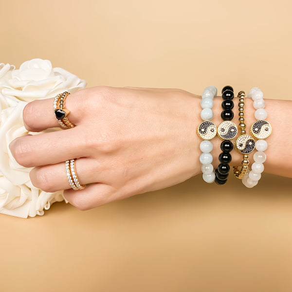 YINYANG ON GOLD FILLED BEADS ELASTIC BRACELET
