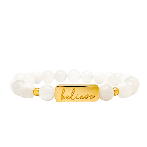 BELIEVE ON WHITE MOONSTONE ELASTIC BRACELET