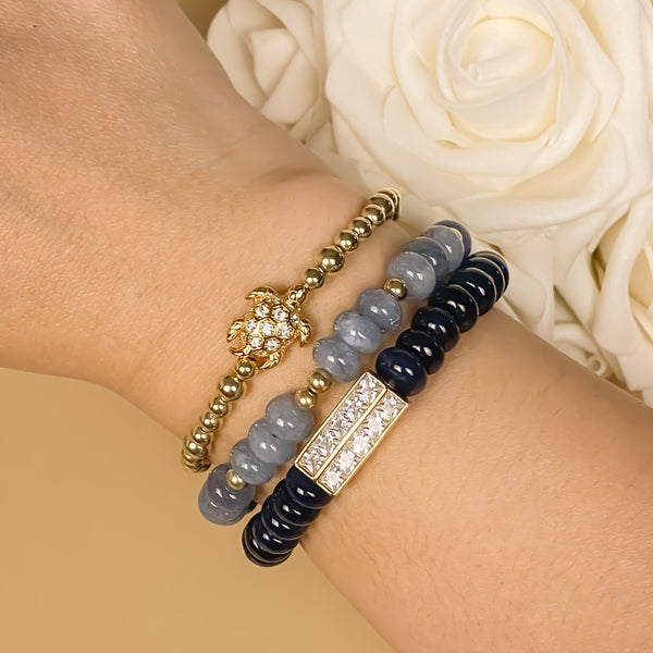TURTLE ON GOLD FILLED BEADS ELASTIC BRACELET