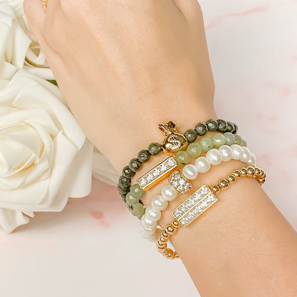 MONEY BAG ON PYRITE ELASTIC BRACELET