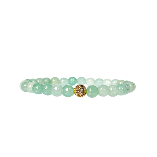 MINI CRYSTAL BALL ON BEACH GLASS JADE ELASTIC BRACELET