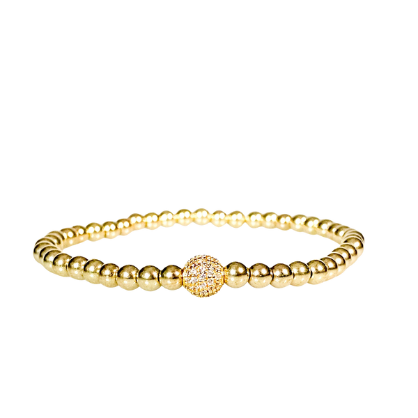 MINI CRYSTAL BALL ON GOLD FILLED BEADS ELASTIC BRACELET
