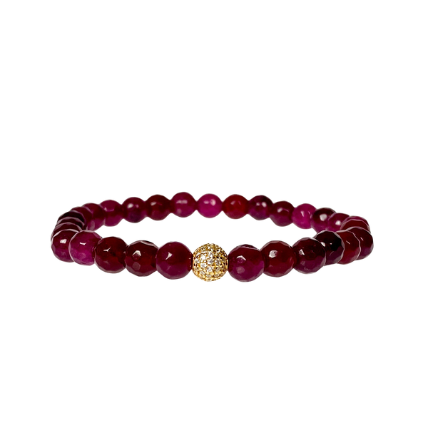 MINI CRYSTAL BALL ON POMEGRANATE JADE ELASTIC BRACELET