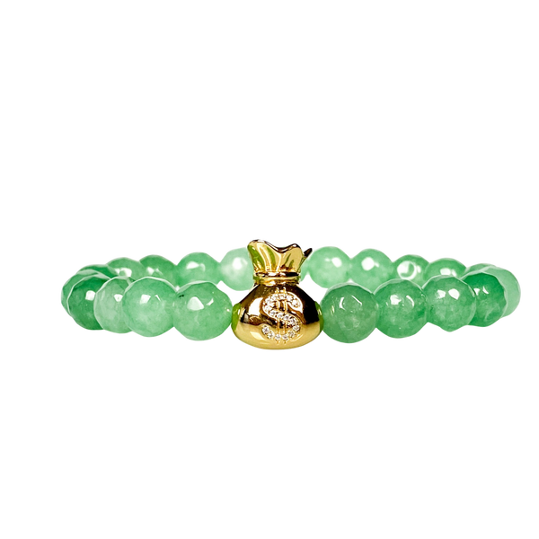 MONEY BAG ON GREEN AVENTURINE ELASTIC BRACELET