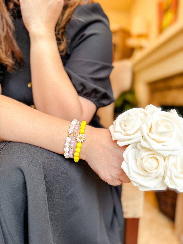 DAISY ON LEMON MARGARITA JADE ELASTIC BRACELET