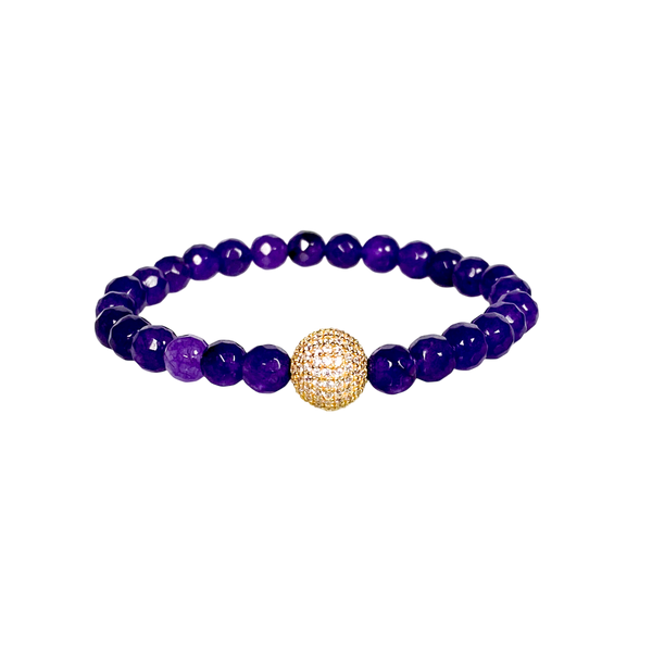 CRYSTAL BALL ON PURPLE YAM JADE ELASTIC BRACELET