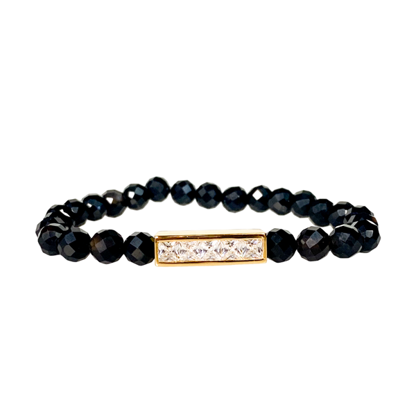 MINI PRINCESS BAR ON BLACK ONYX ELASTIC BRACELET