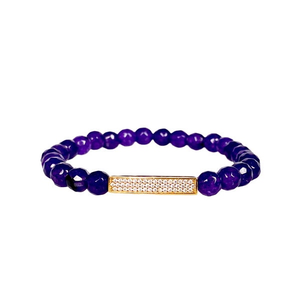 MINI CRYSTAL BAR ON PURPLE YAM JADE ELASTIC BRACELET