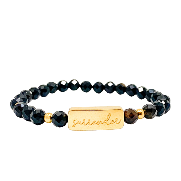 SURRENDER ON BLACK ONYX ELASTIC BRACELET