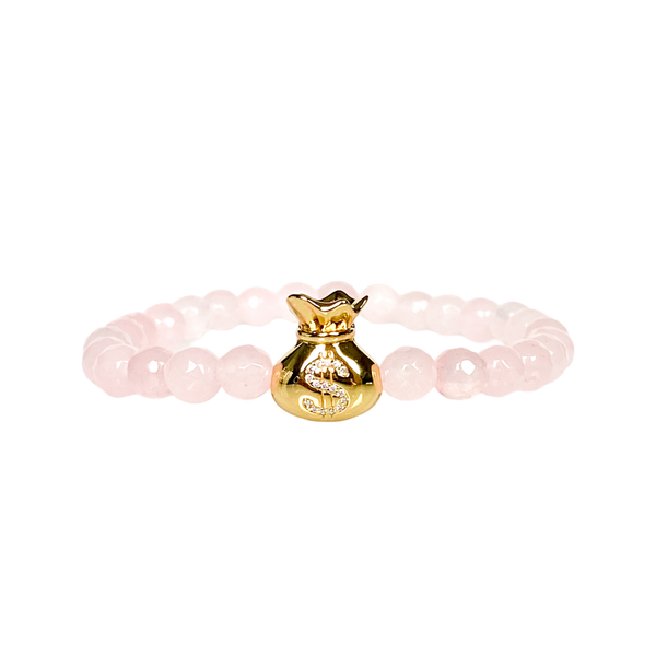 MONEY BAG ON ROSE JADE ELASTIC BRACELET
