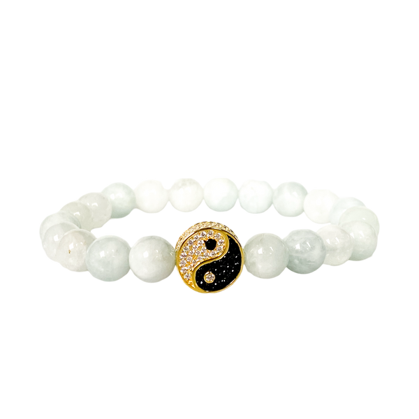 YINYANG ON AQUAMARINE ELASTIC BRACELET