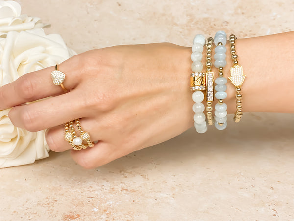 HAMSA ON GOLD FILLED BEADS ELASTIC BRACELET