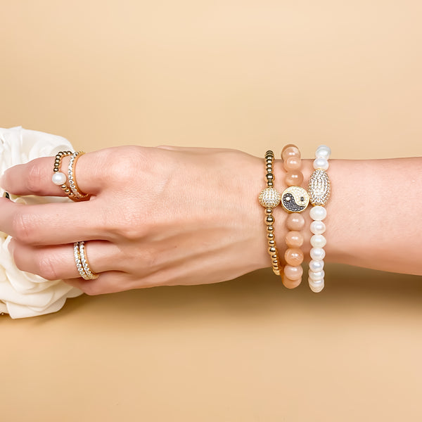 YINYANG ON SUNSTONE ELASTIC BRACELET
