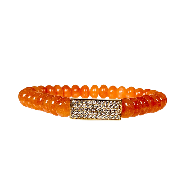 CRYSTAL BAR ON APRICOT JADE ELASTIC BRACELET