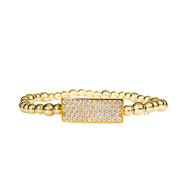 CRYSTAL BAR ON GOLD FILLED BEADS ELASTIC BRACELET
