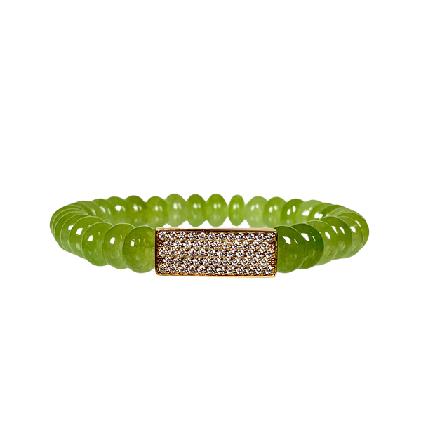 CRYSTAL BAR ON GREEN TEA JADE ELASTIC BRACELET