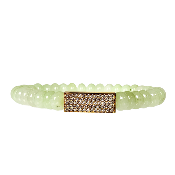 CRYSTAL BAR ON PALE LIME JADE ELASTIC BRACELET