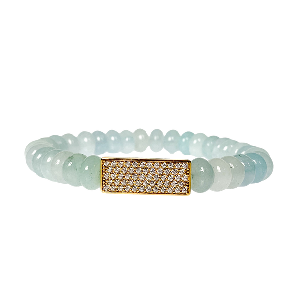 CRYSTAL BAR ON SKY BLUE JADE ELASTIC BRACELET