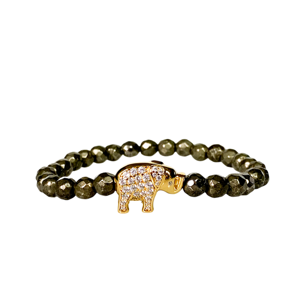 ELEPHANT ON PYRITE ELASTIC BRACELET