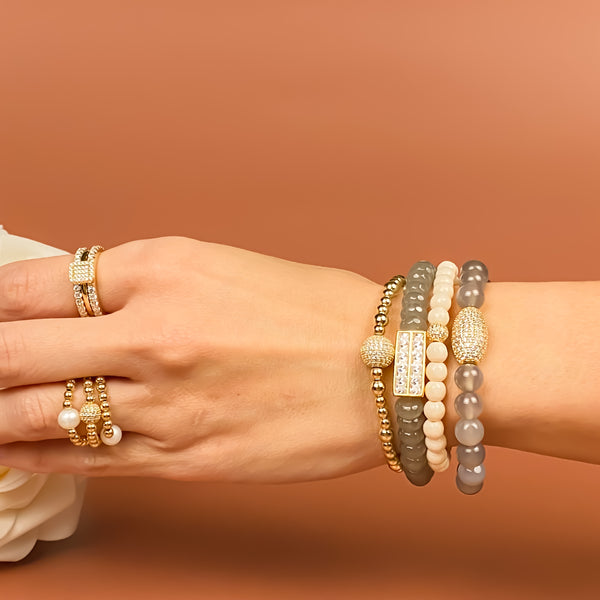 PRINCESS BAR ON STONE GRAY JADE ELASTIC BRACELET