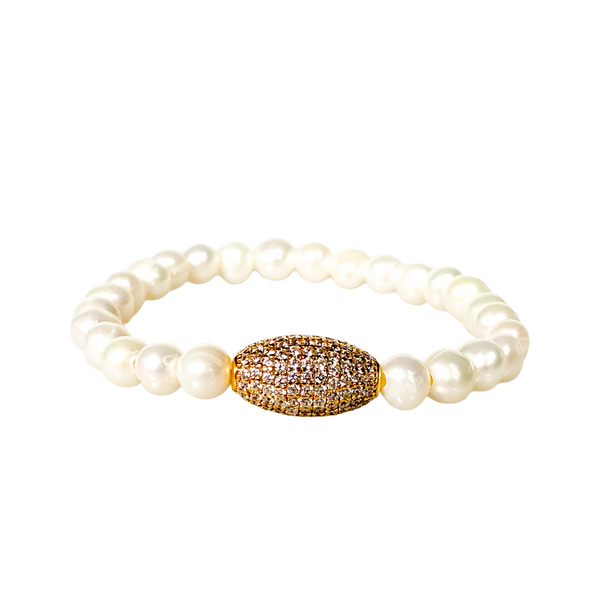 BARREL ON WHITE PEARL ELASTIC BRACELET