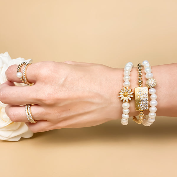 GYPSY BAR ON GOLD FILLED BEADS ELASTIC BRACELET