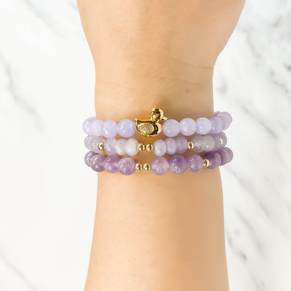 DUCK ON PURPLE ROSE JADE ELASTIC BRACELET