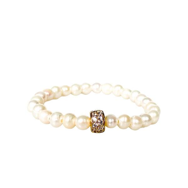 RONDELLE ON WHITE PEARL ELASTIC BRACELET